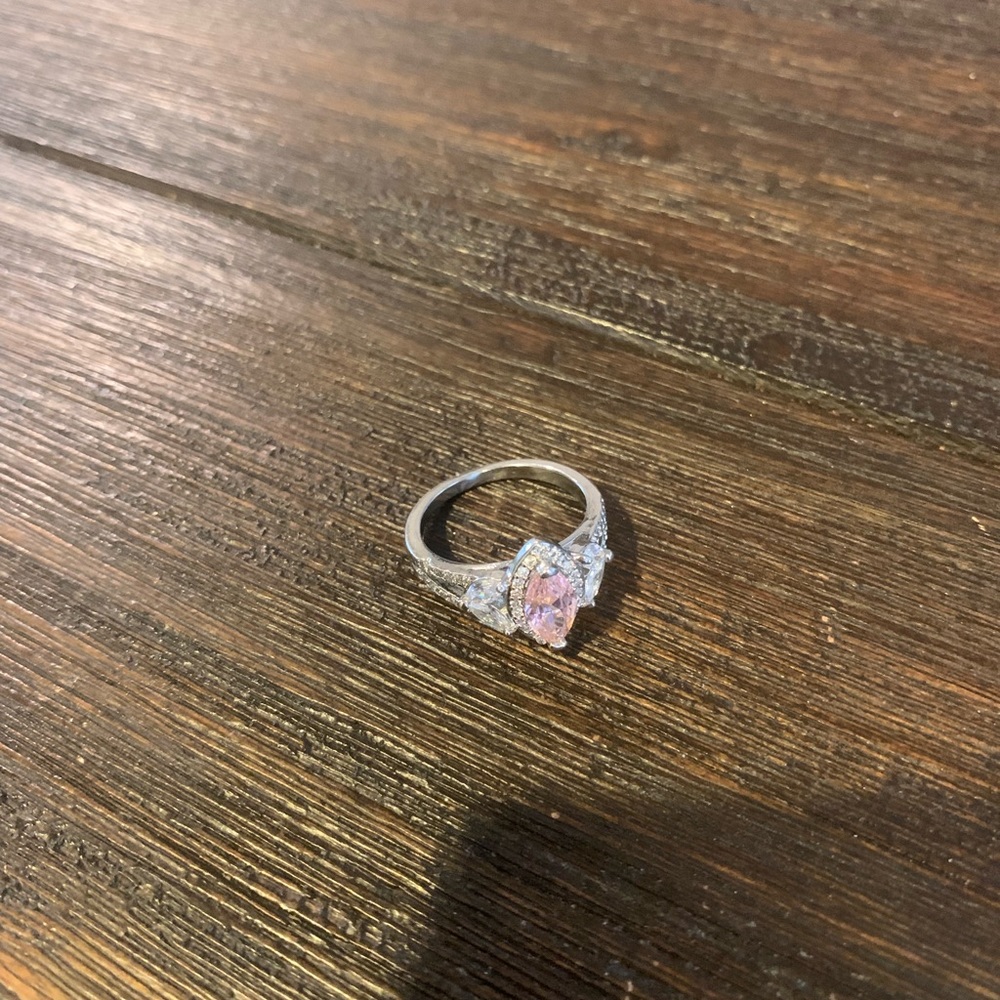 One of a kind silver ring with large pink crystal